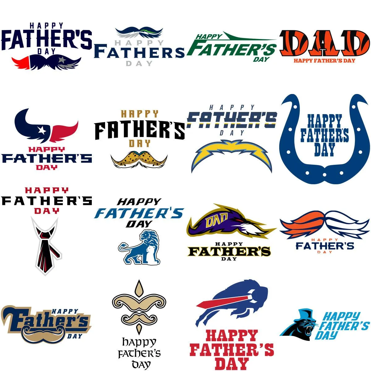 32 Football Teams Logos Father's Day Designs Bundle PNG