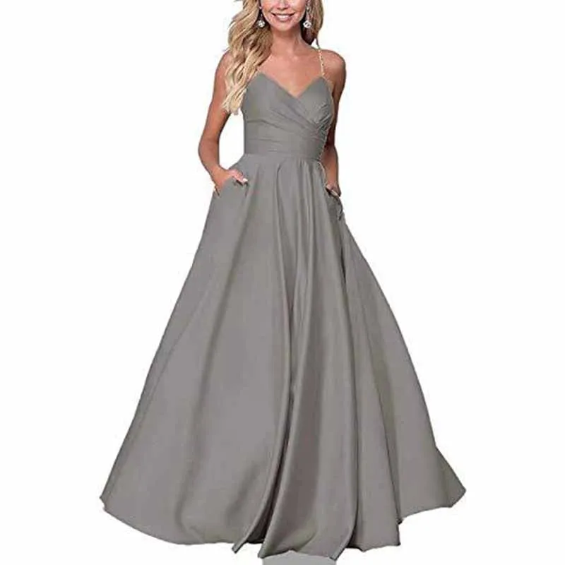 Spaghetti Strap Satin Wedding Dress A Line Bridesmaid Dress Prom Dress